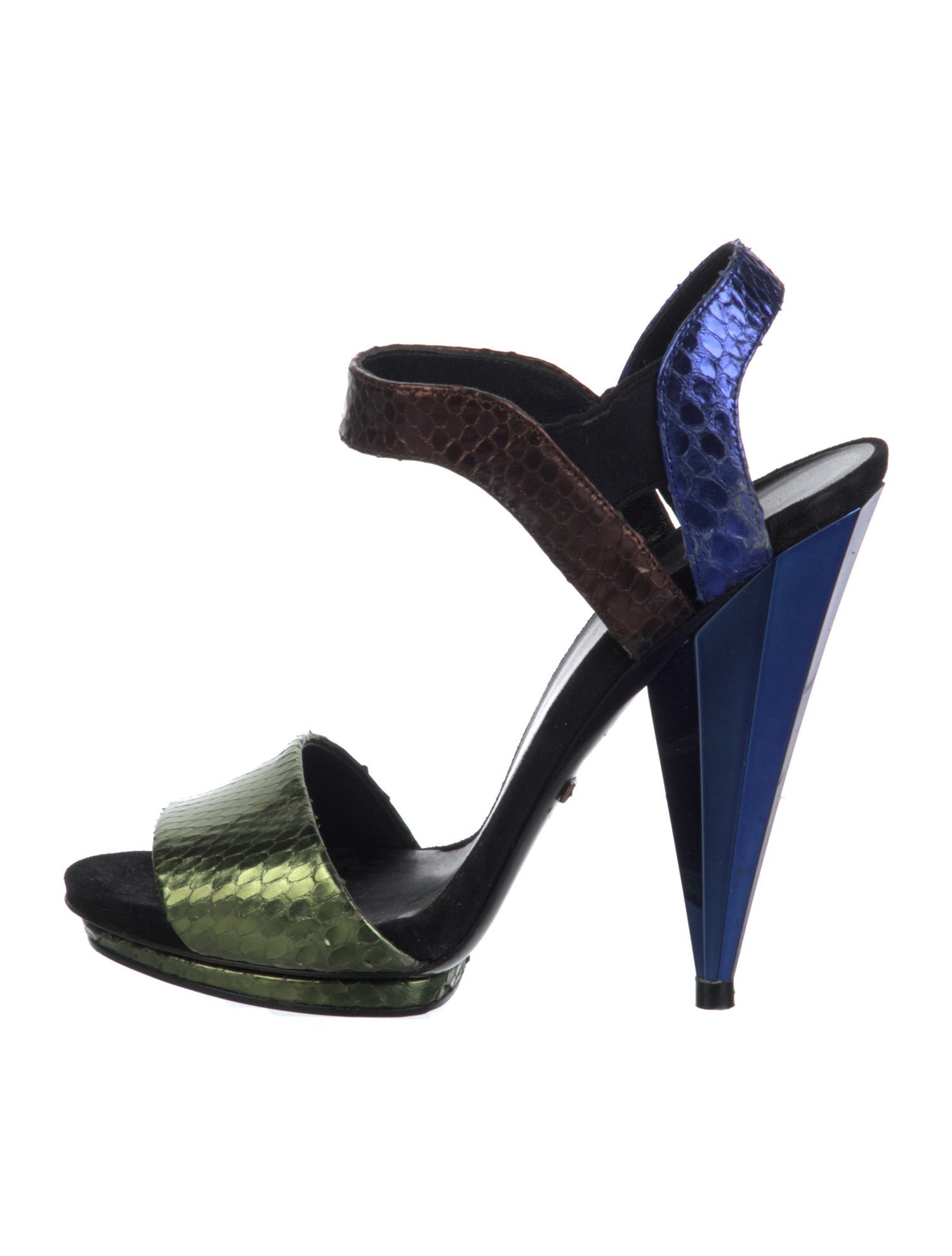 Gucci Snakeskin Colorblock Pattern Slingback Pumps