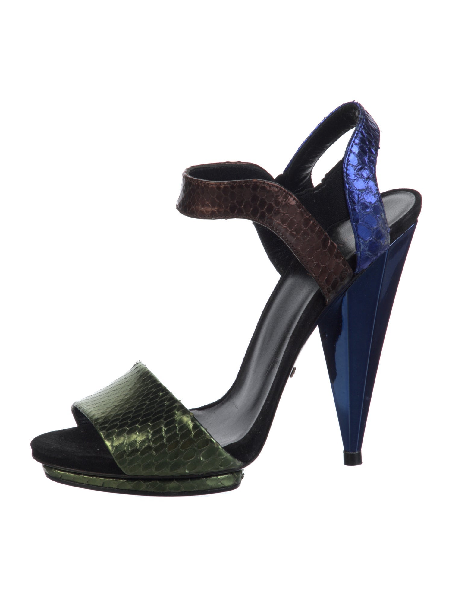 Gucci Snakeskin Colorblock Pattern Slingback Pumps