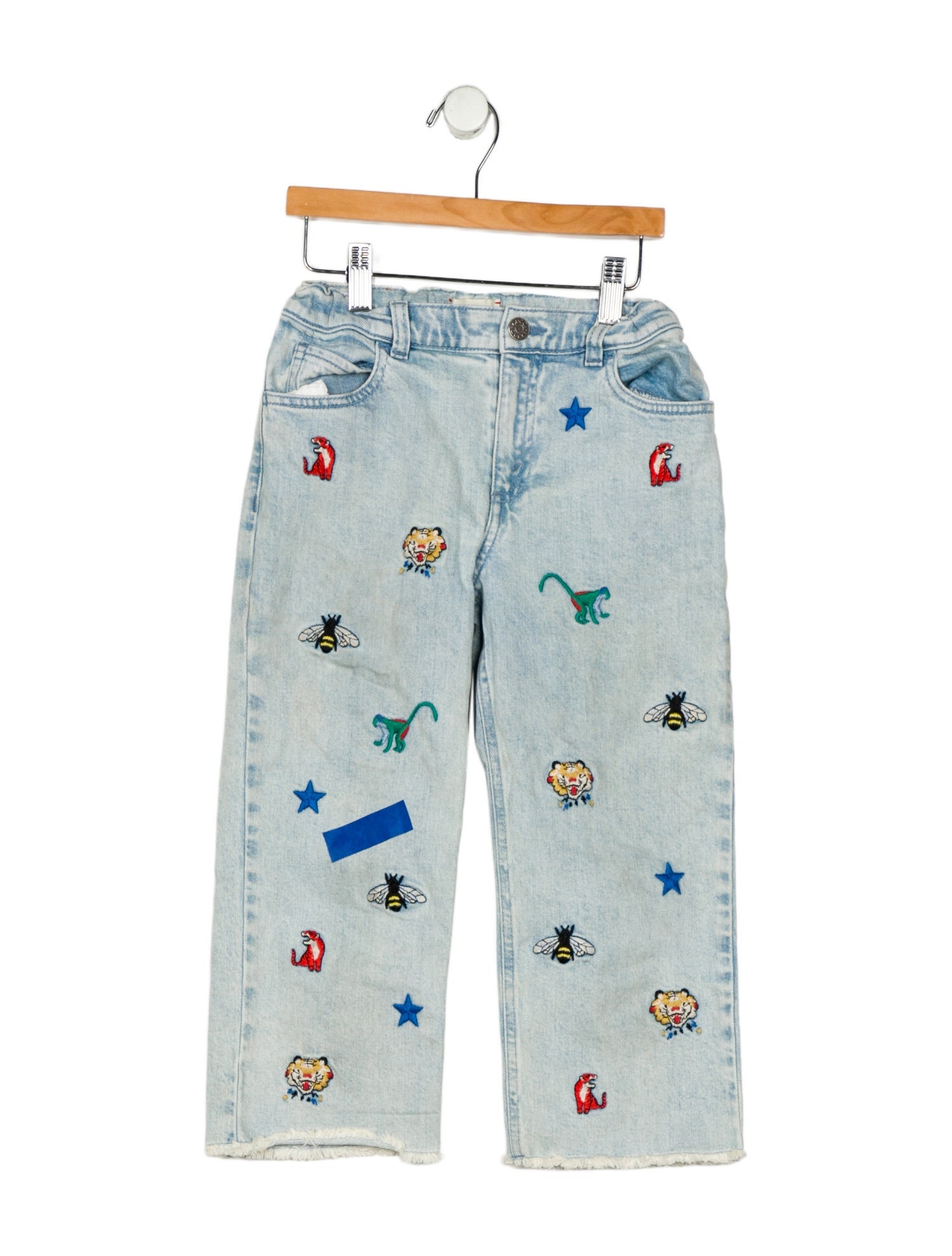 Gucci Girls' Embroidered Denim Straight Leg Jeans