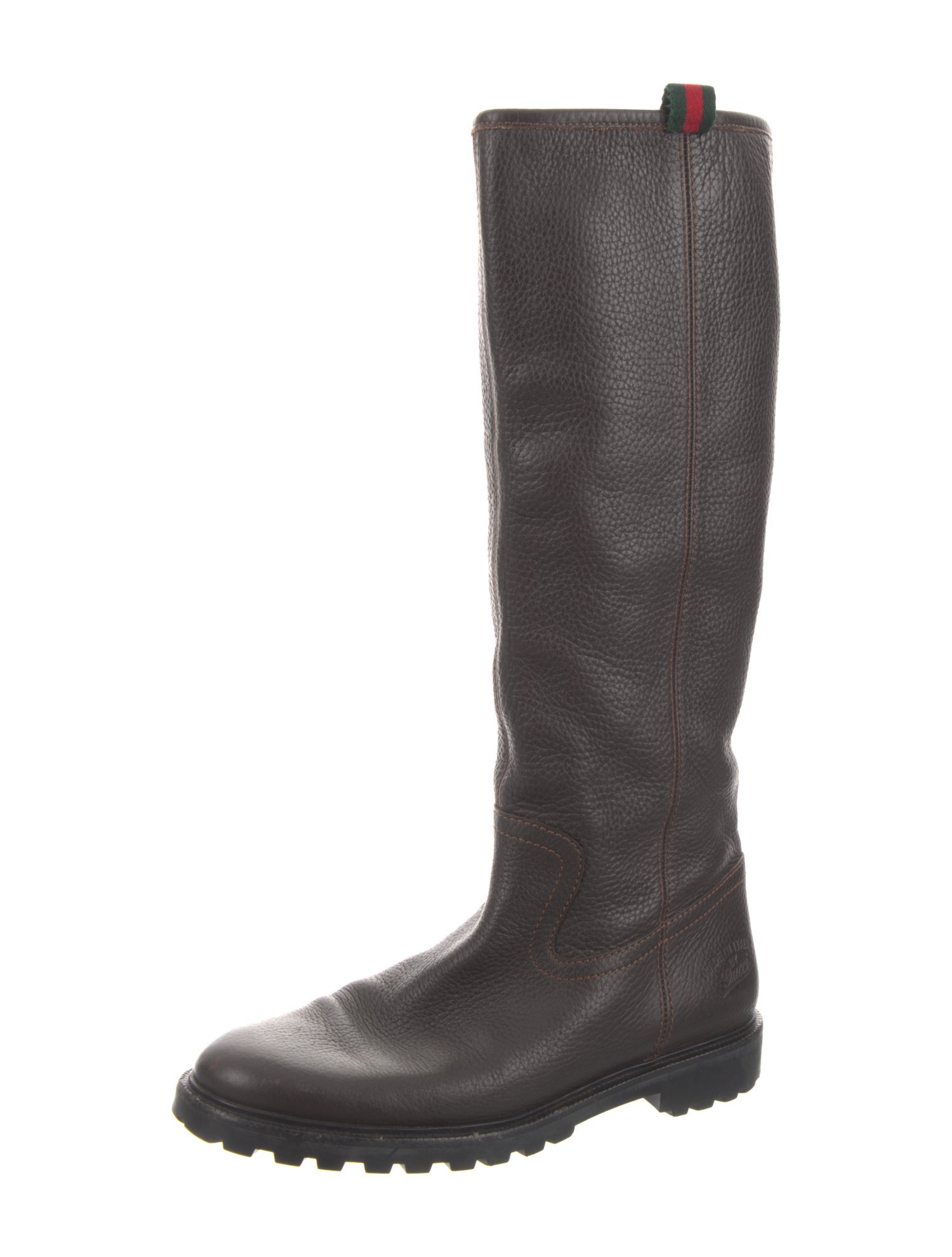 Gucci Web Accent Leather Riding Boots