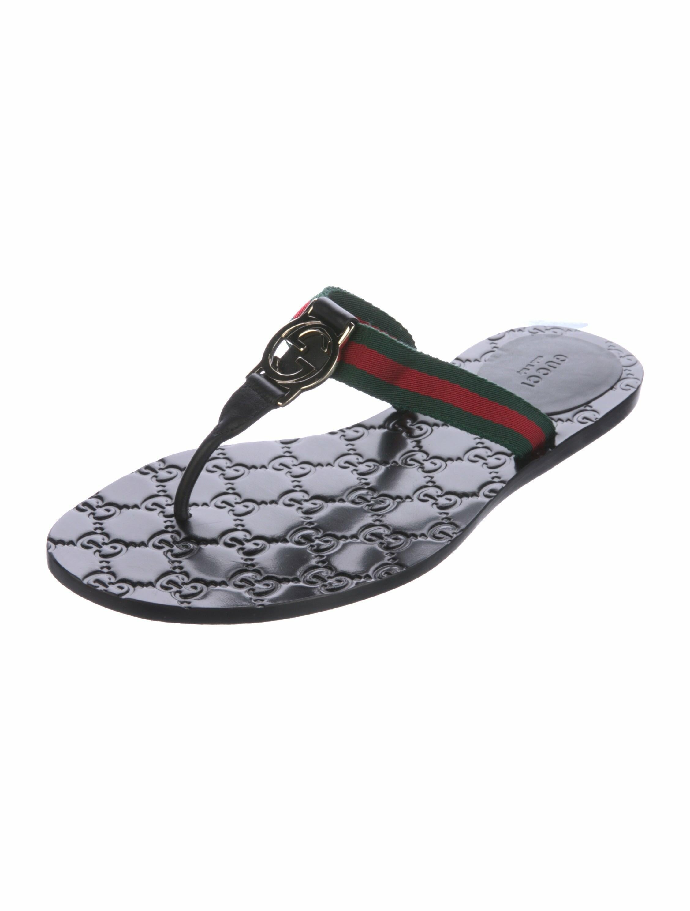 Gucci Web Accent Flip Flops