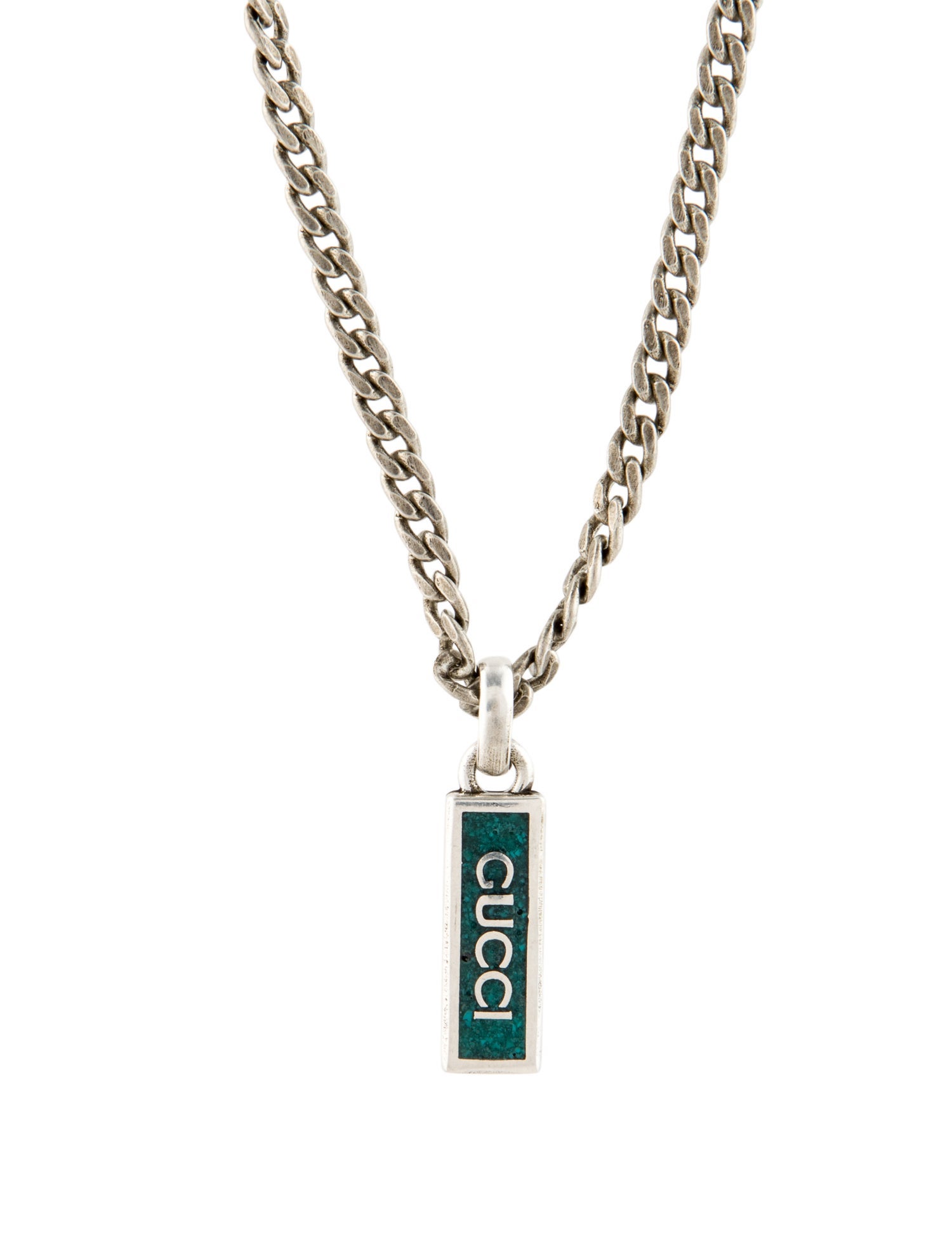 Gucci Enamel Logo Tag Pendant Necklace