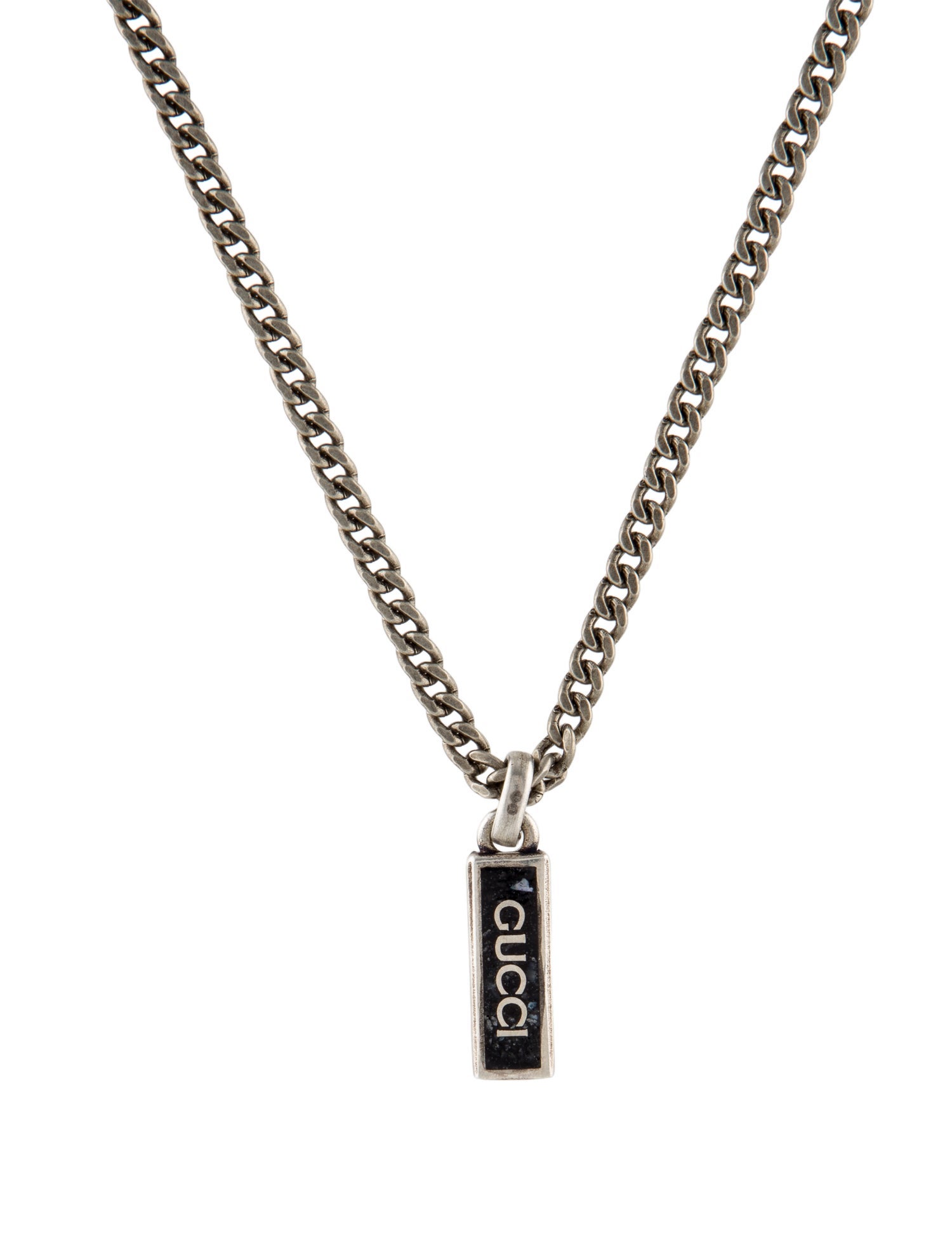 Gucci Enamel Logo Tag Pendant Necklace