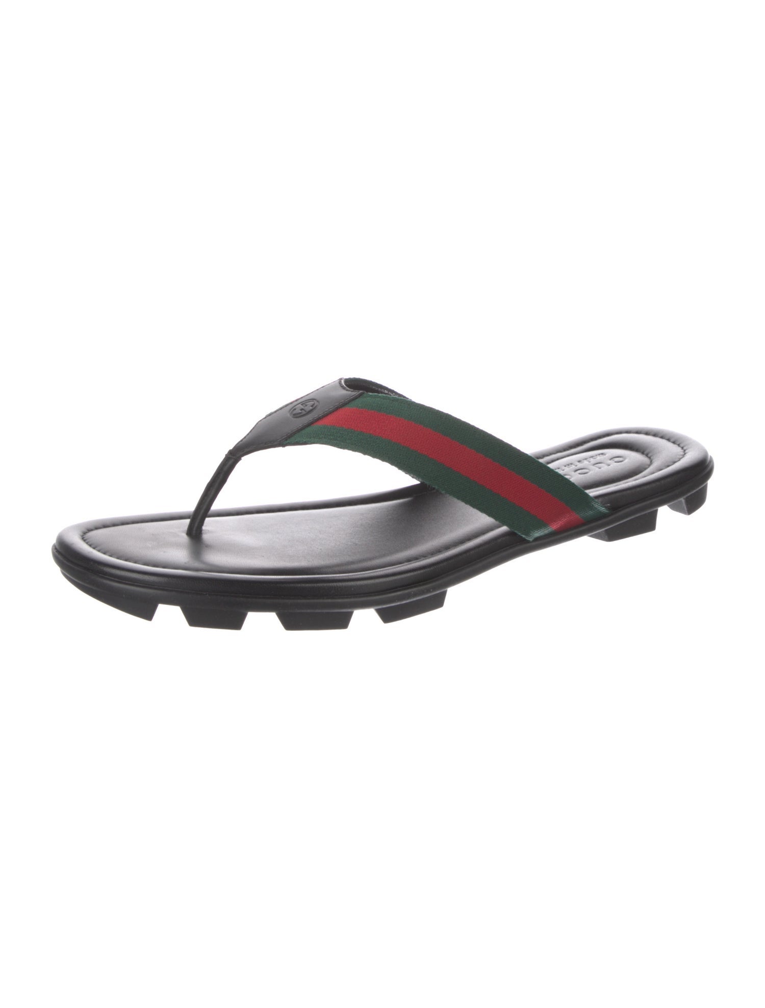 Gucci Web Accent Leather Flip Flops w/ Tags