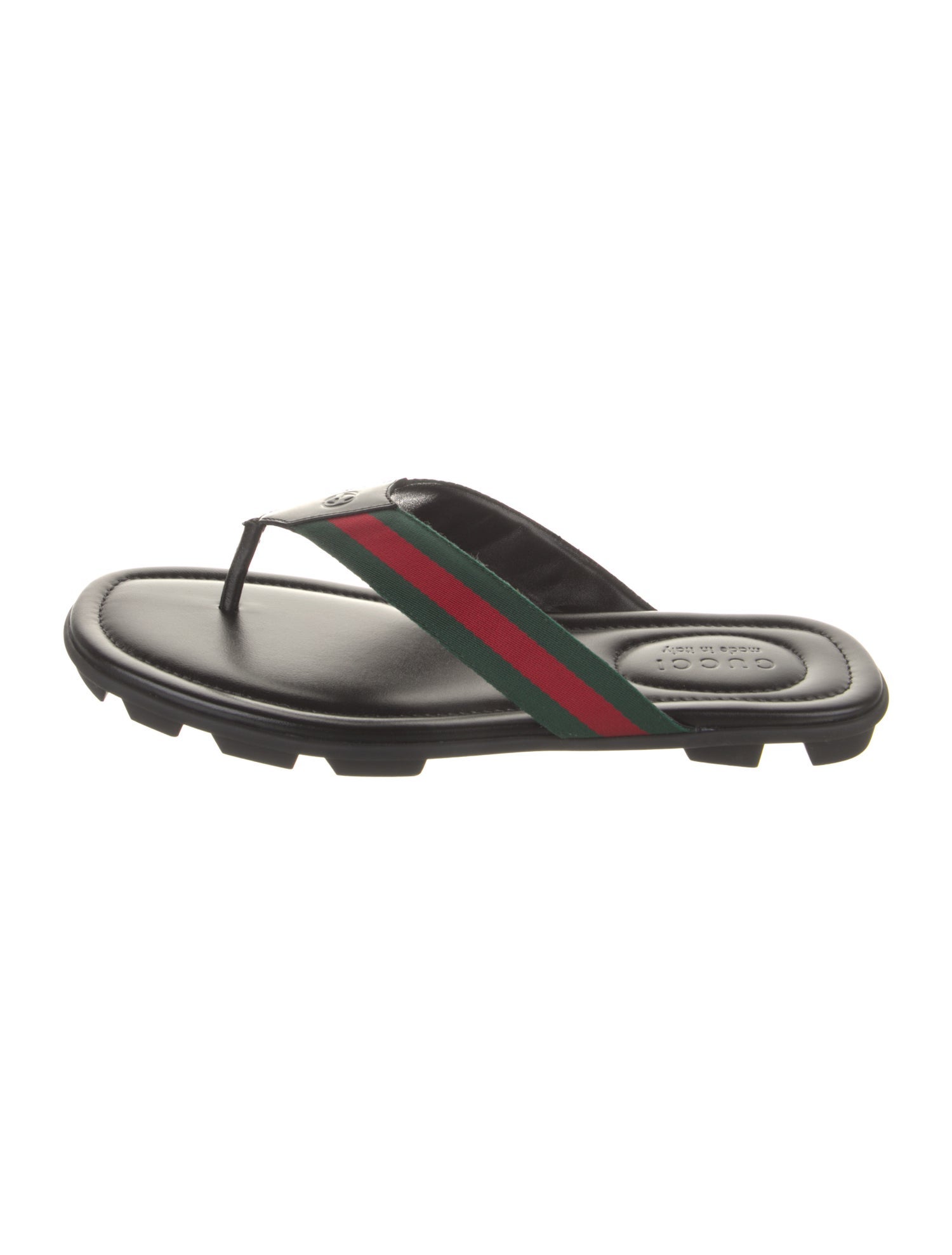 Gucci Web Accent Leather Flip Flops
