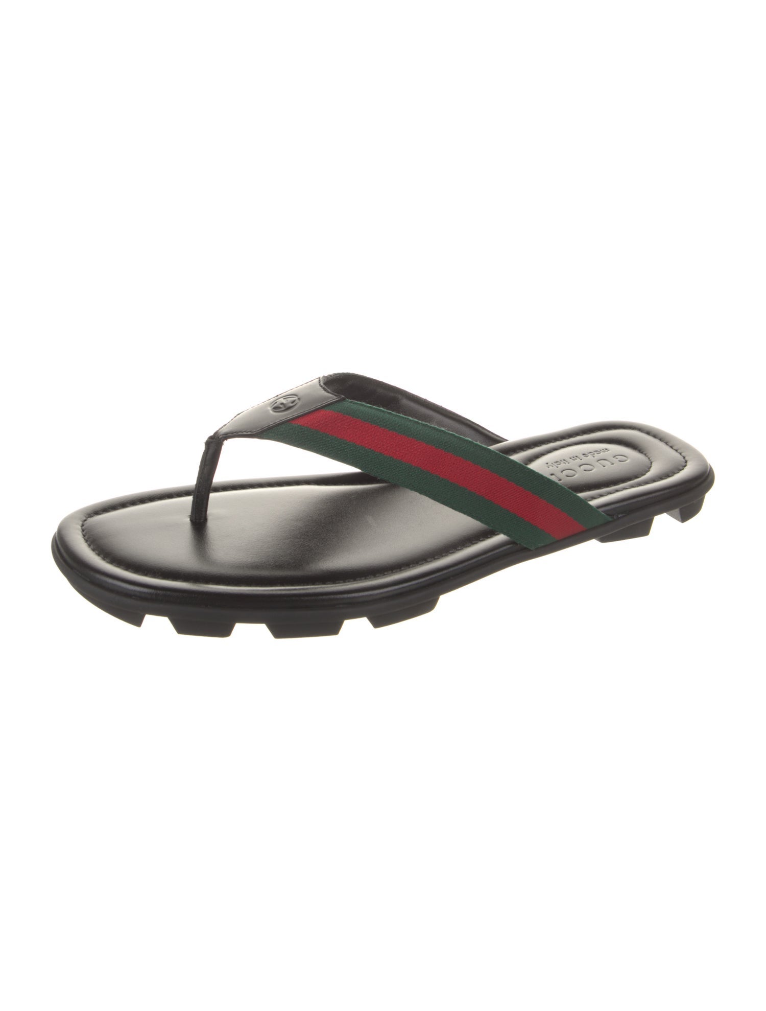 Gucci Web Accent Leather Flip Flops