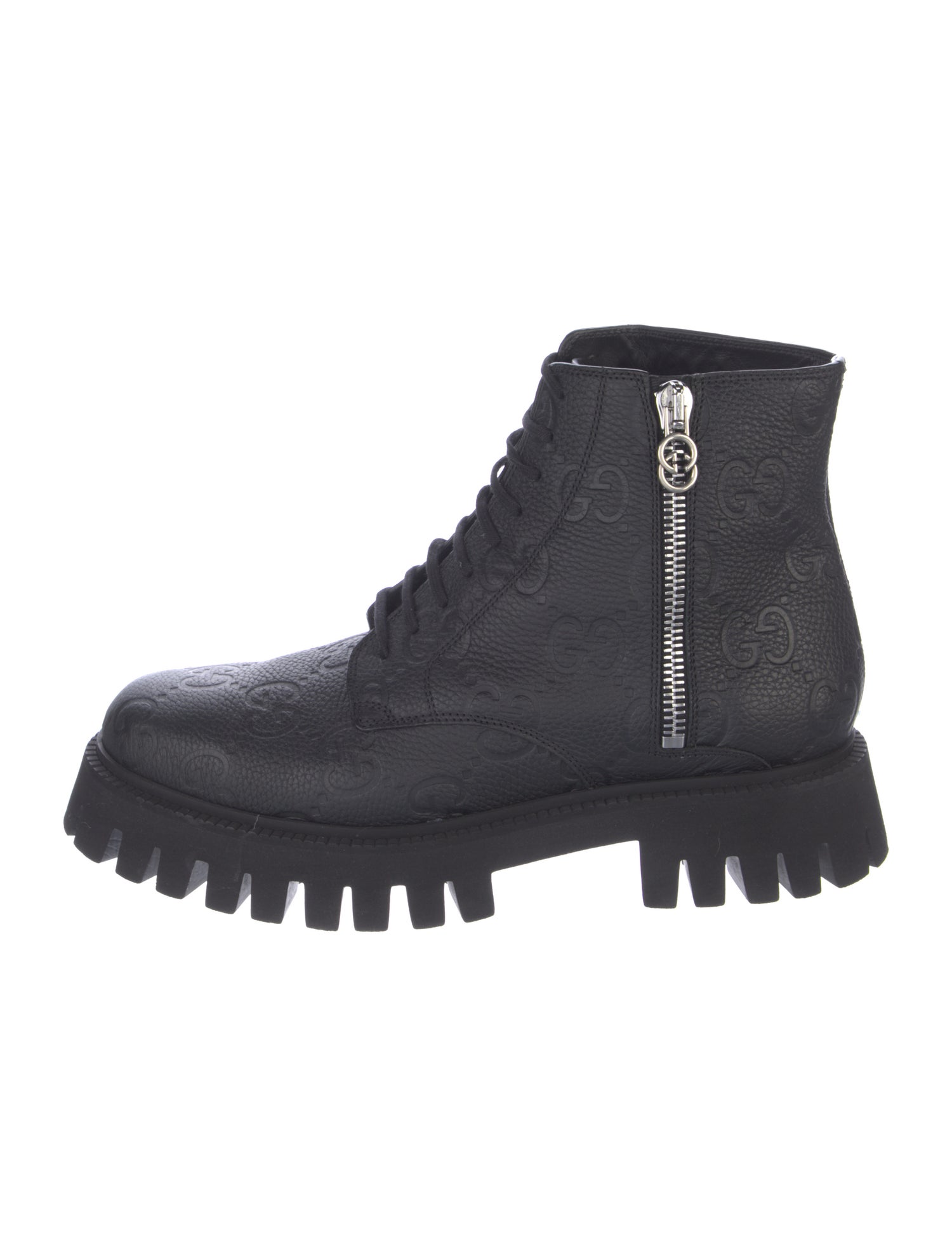 Gucci Interlocking G Logo Leather Lace-Up Boots