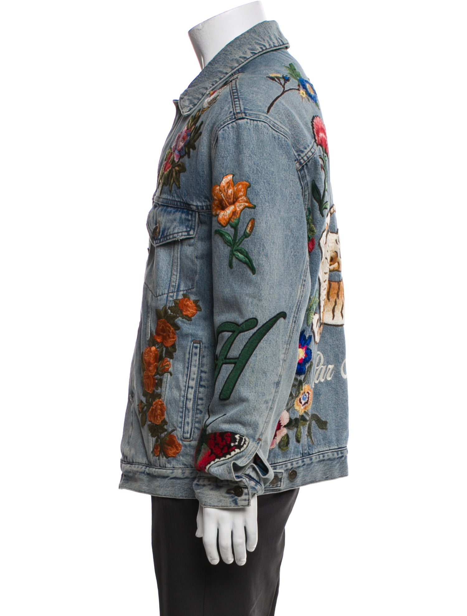 Gucci Bee Accent Graphic Print Denim Jacket