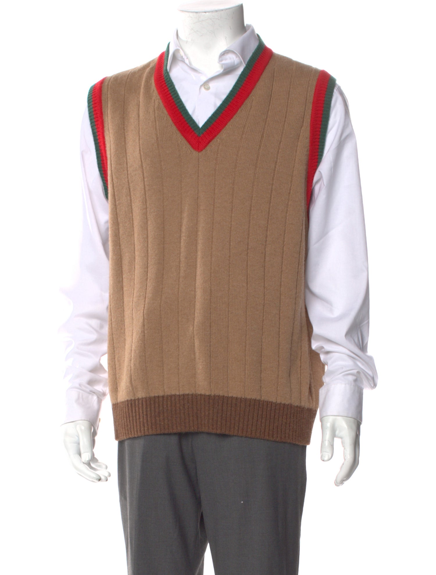 Gucci Web Accent Camel Hair Sweater Vest