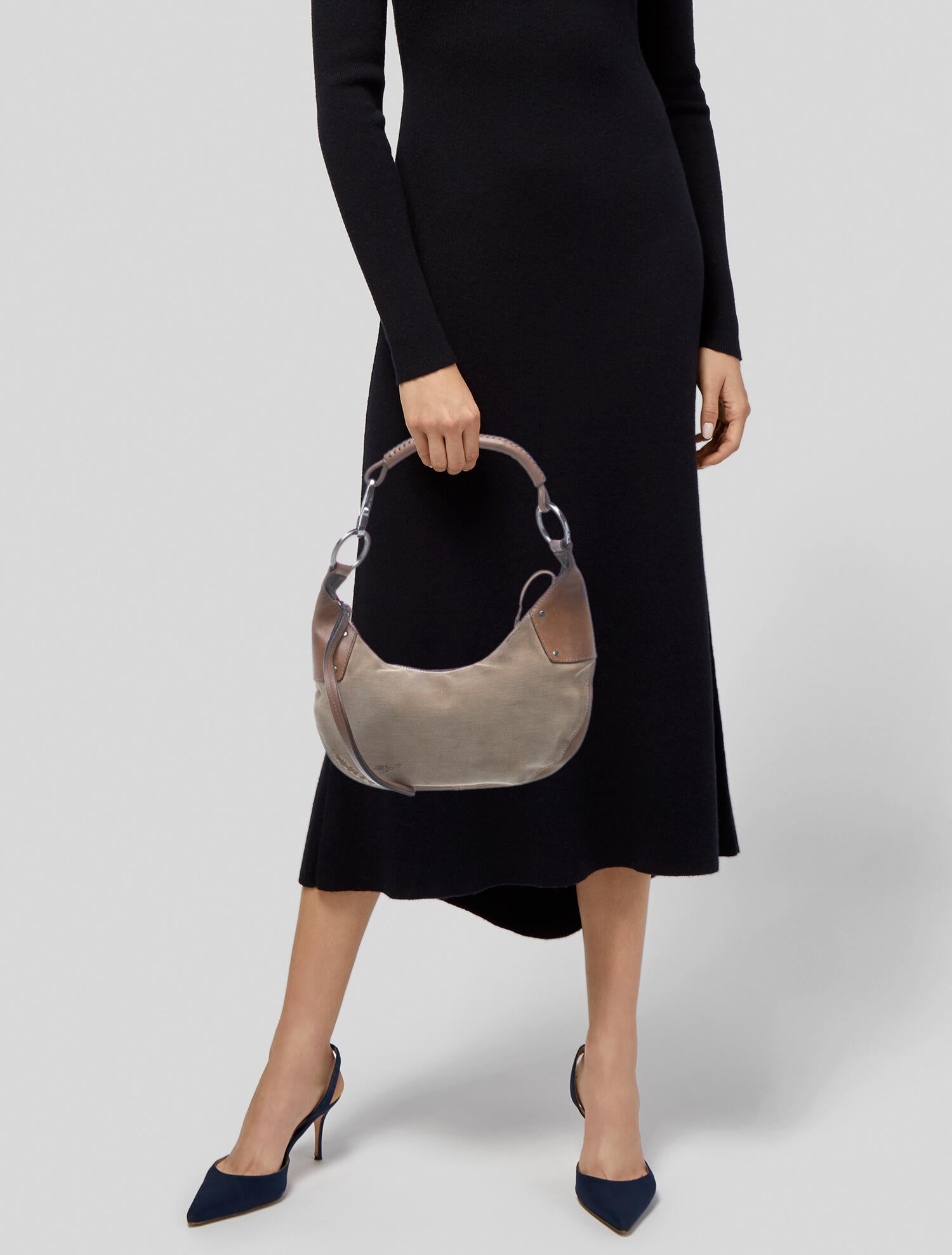Gucci GG Denim Half Moon Crescent Hobo Shoulder Bag Small