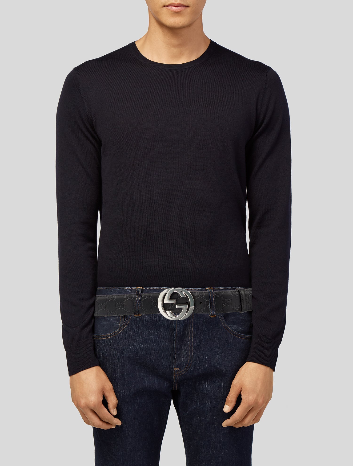 Gucci GG Logo Embossed Leather Belt Kit