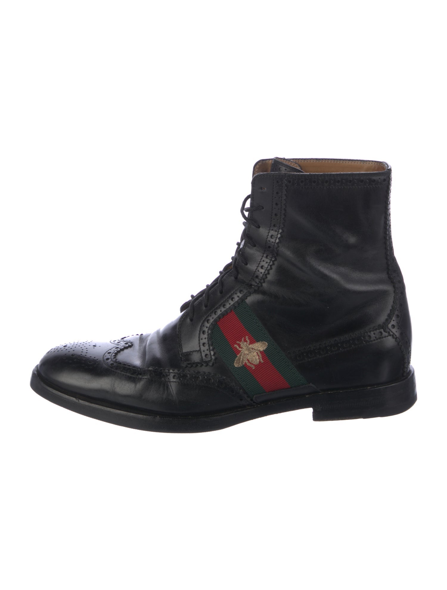 Gucci Web Accent Leather Lace-Up Boots