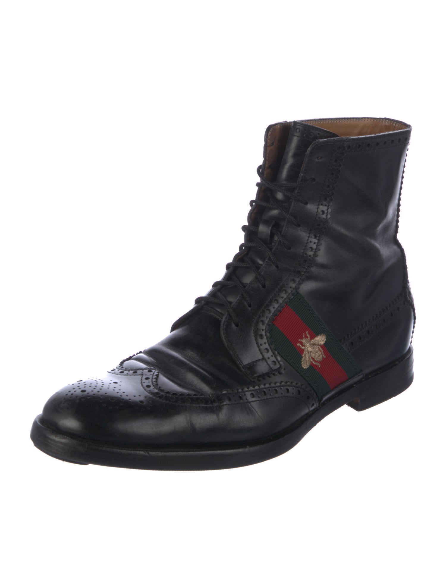 Gucci Web Accent Leather Lace-Up Boots