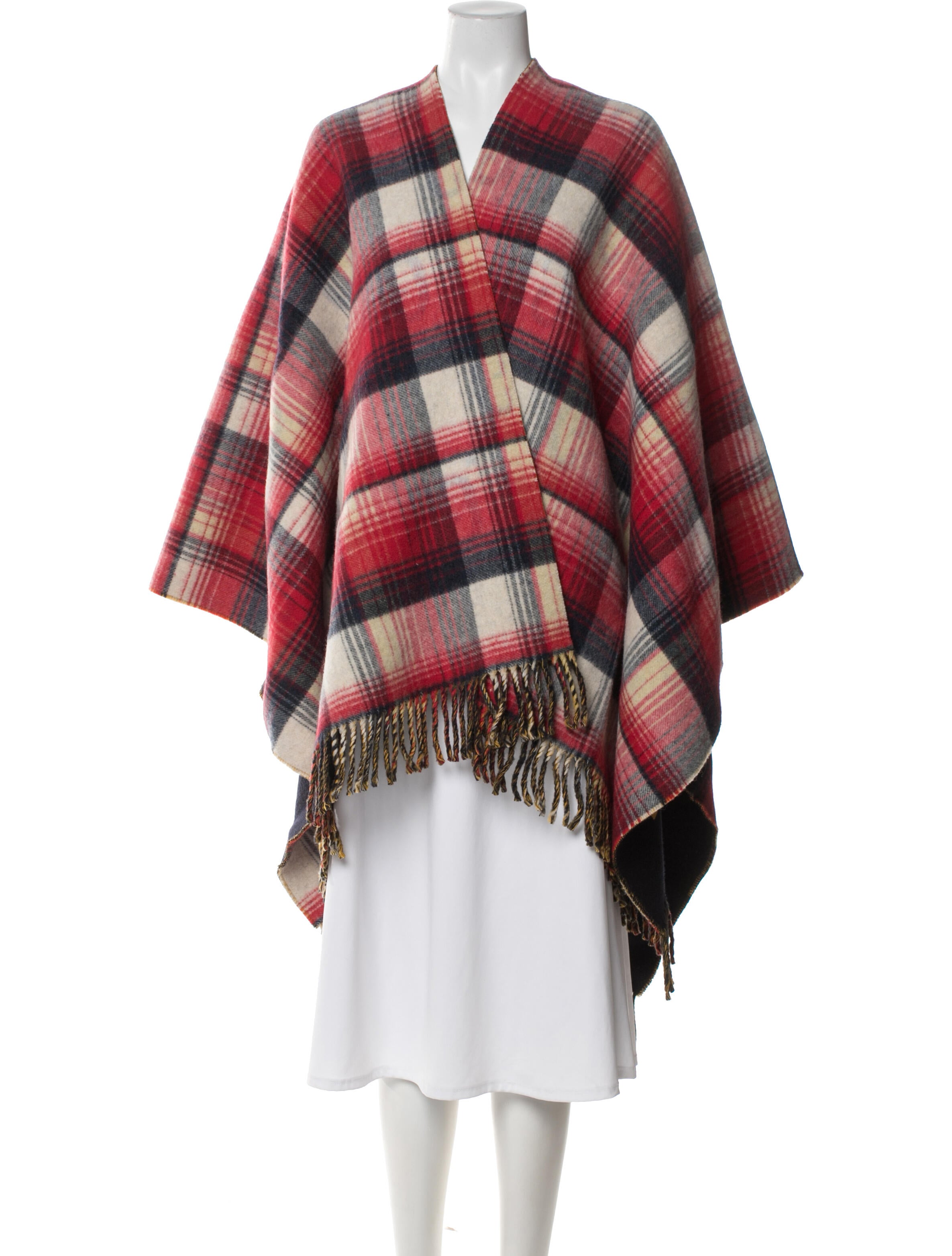 Gucci Wool Plaid Print Poncho