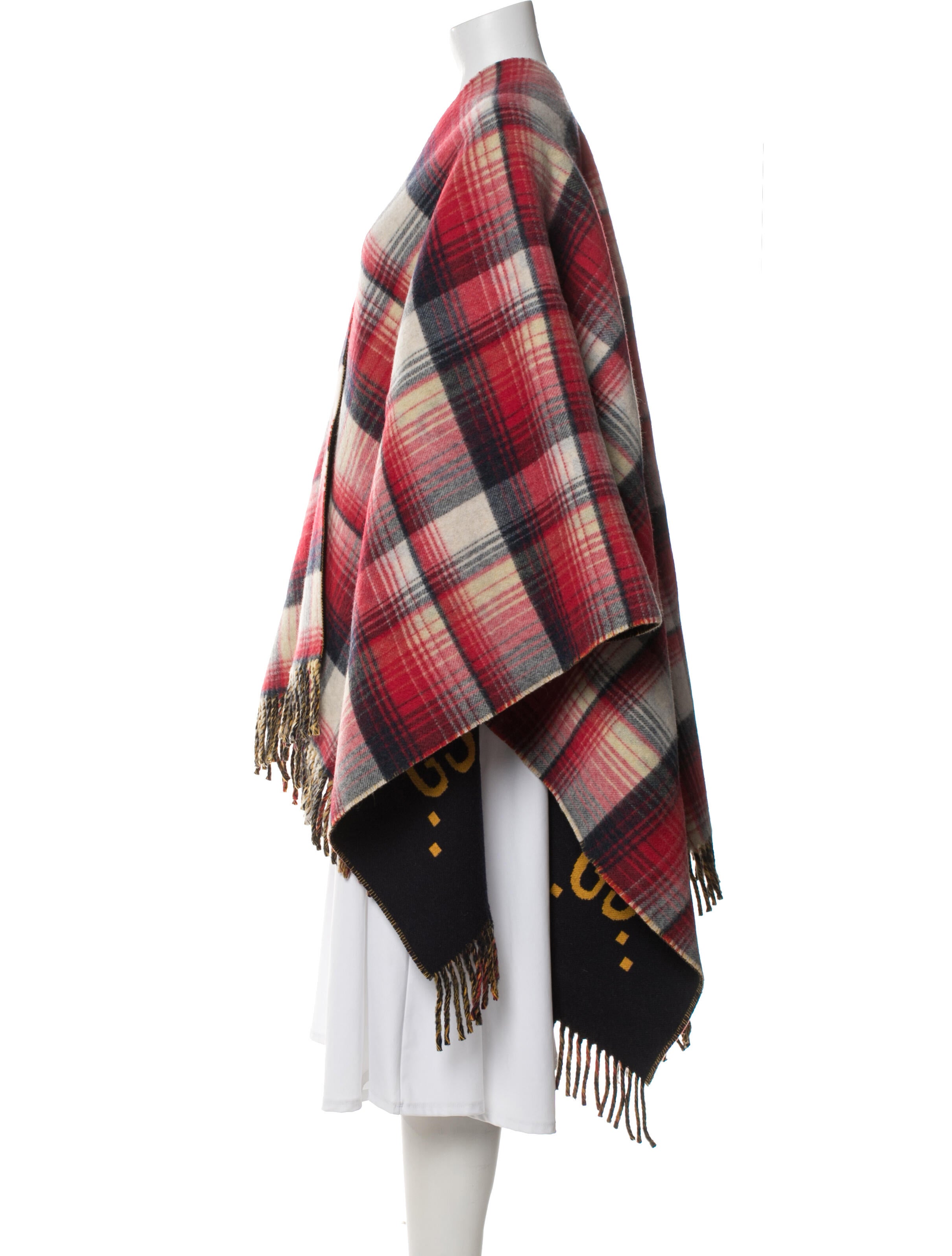 Gucci Wool Plaid Print Poncho