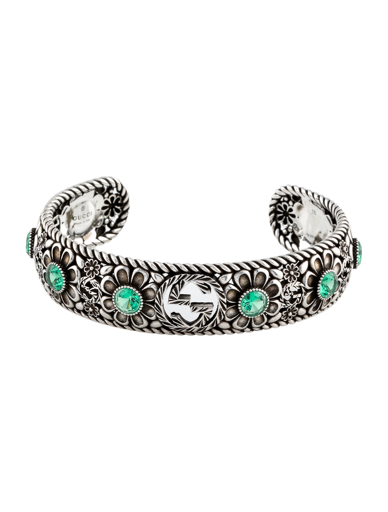 Gucci Crystal Floral Interlocking G Cuff