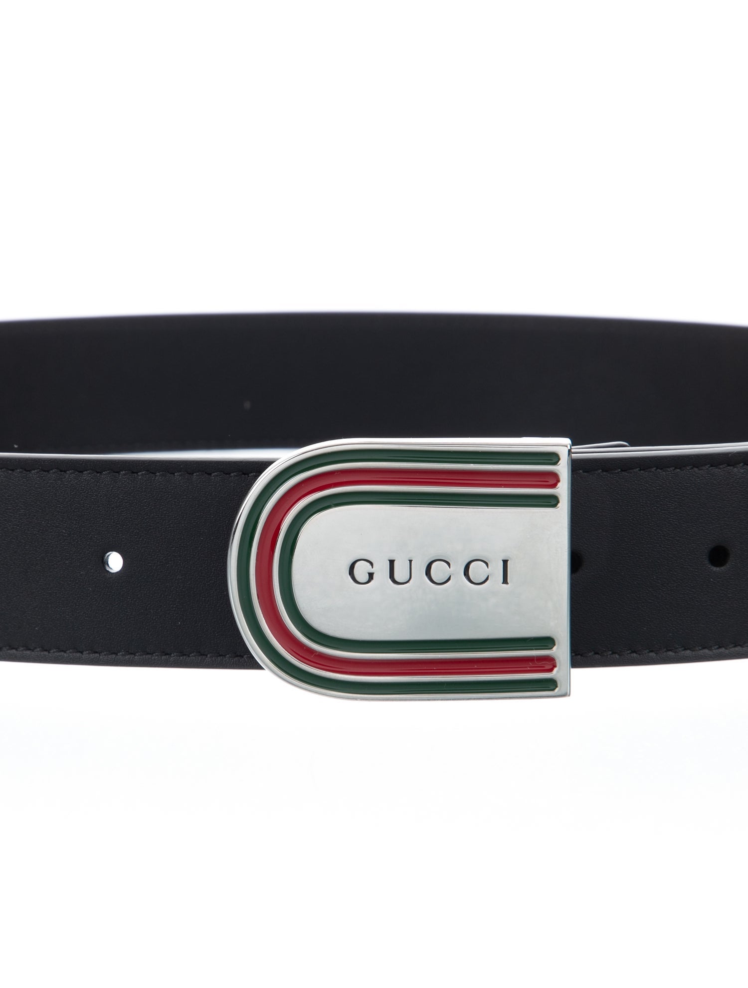 Gucci Round Plaque Web Accent Belt
