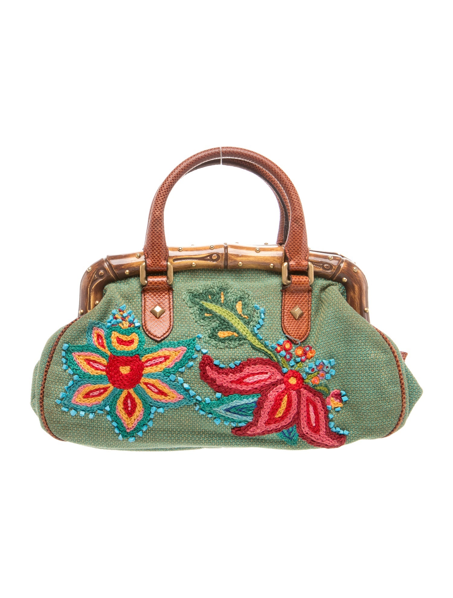 Gucci Bamboo Embroidered Bamboo Handle Bag Vintage