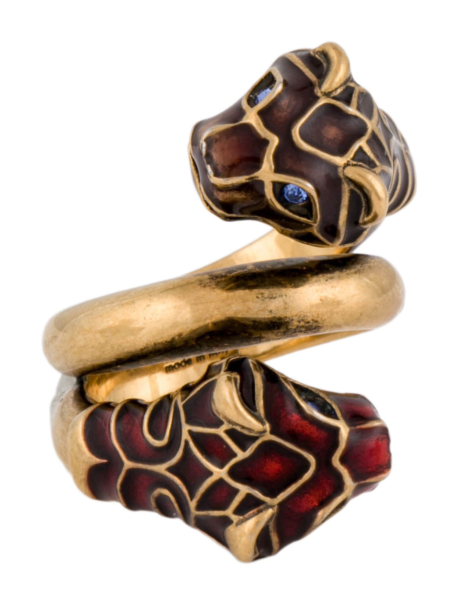 Gucci Crystal & Enamel Double Tiger Head Cocktail Ring