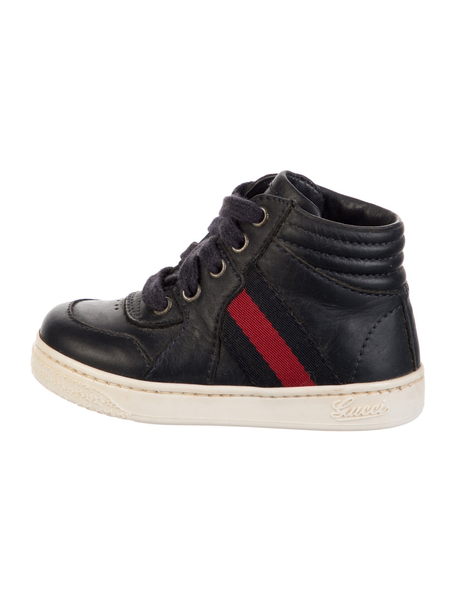 Gucci Toddler Ace High Top Sneakers in Navy Blue Leather