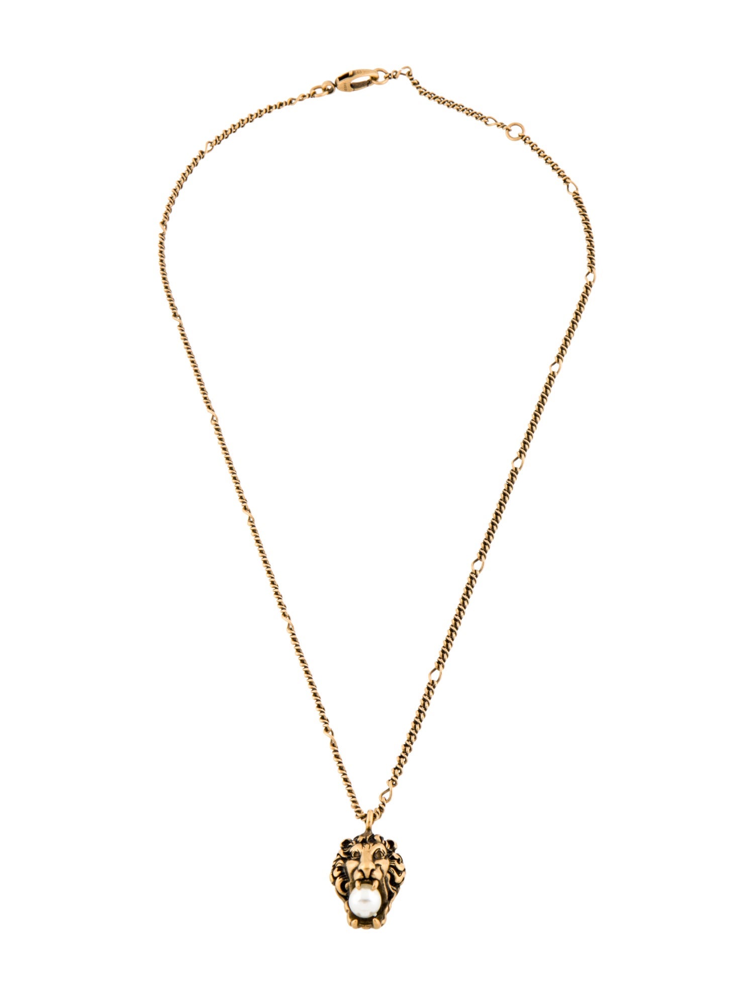 Gucci Faux Pearl Lion Head Pendant Necklace