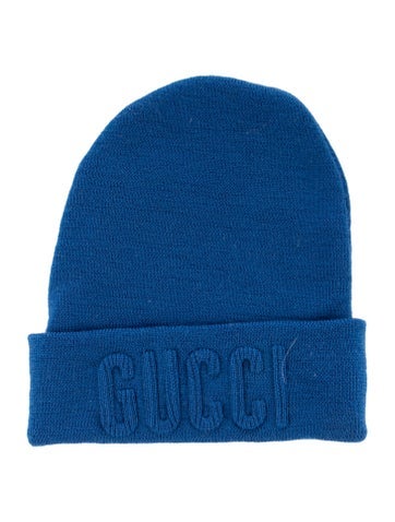 Pre-owned Gucci Logo Knit Beanie In Blue