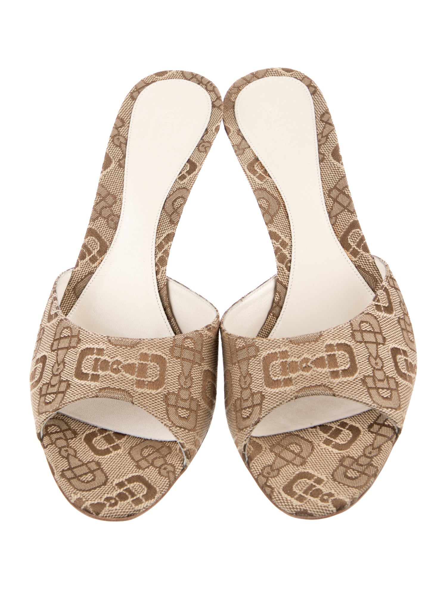 Gucci Hasler Horsebit Accent Canvas Slides