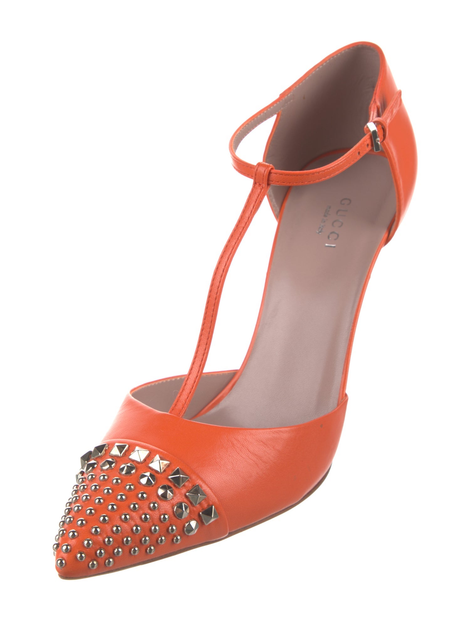 Gucci Leather Studded Accents T-Strap Pumps
