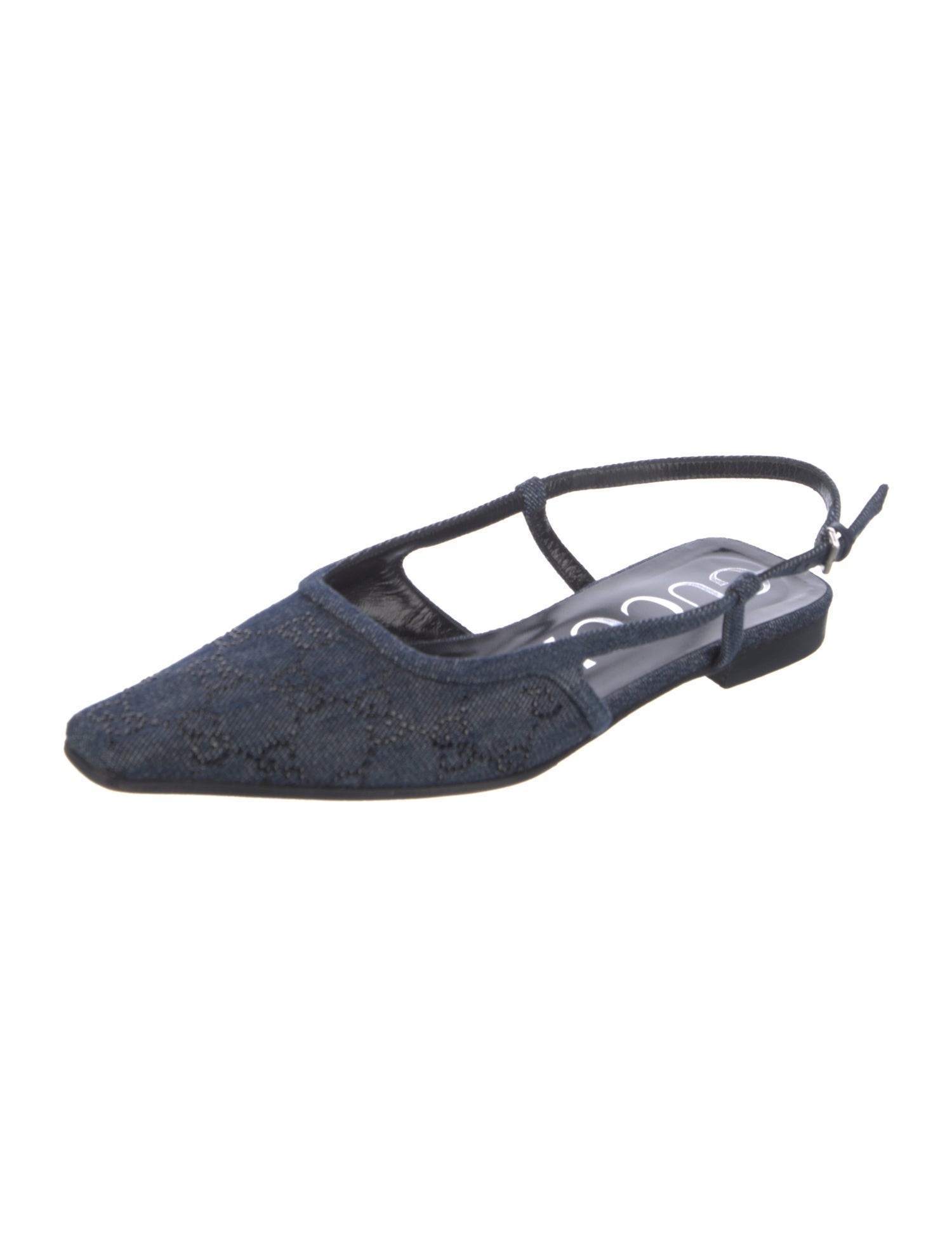 Gucci GG Crystal Denim Slingback Flats