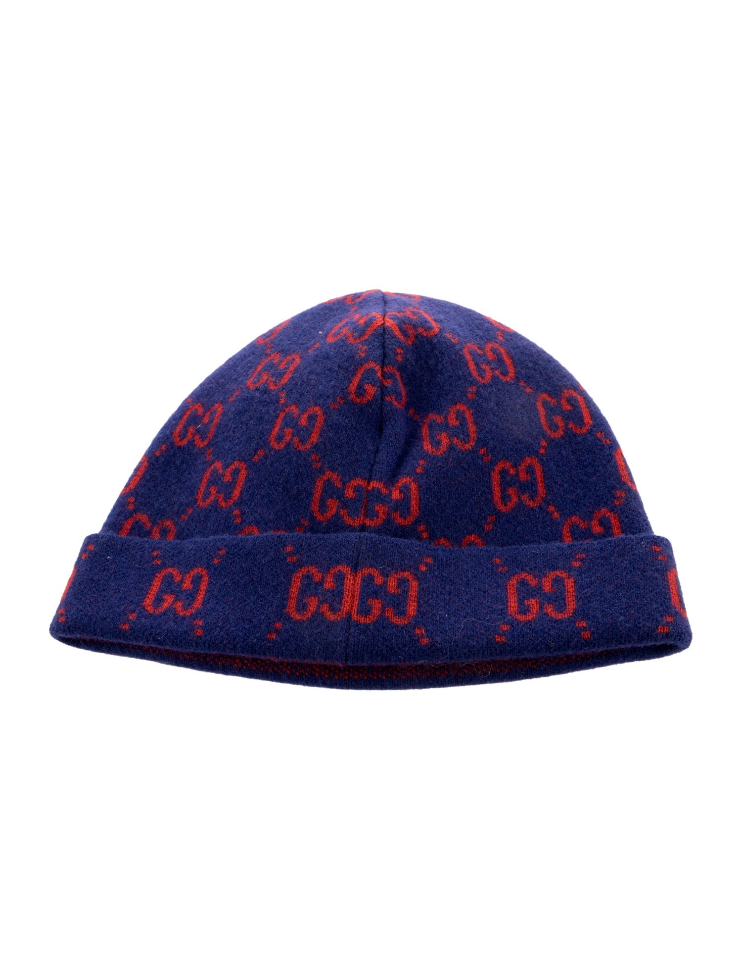Gucci Wool blue and red beanie with branding logo throughout w/Tags