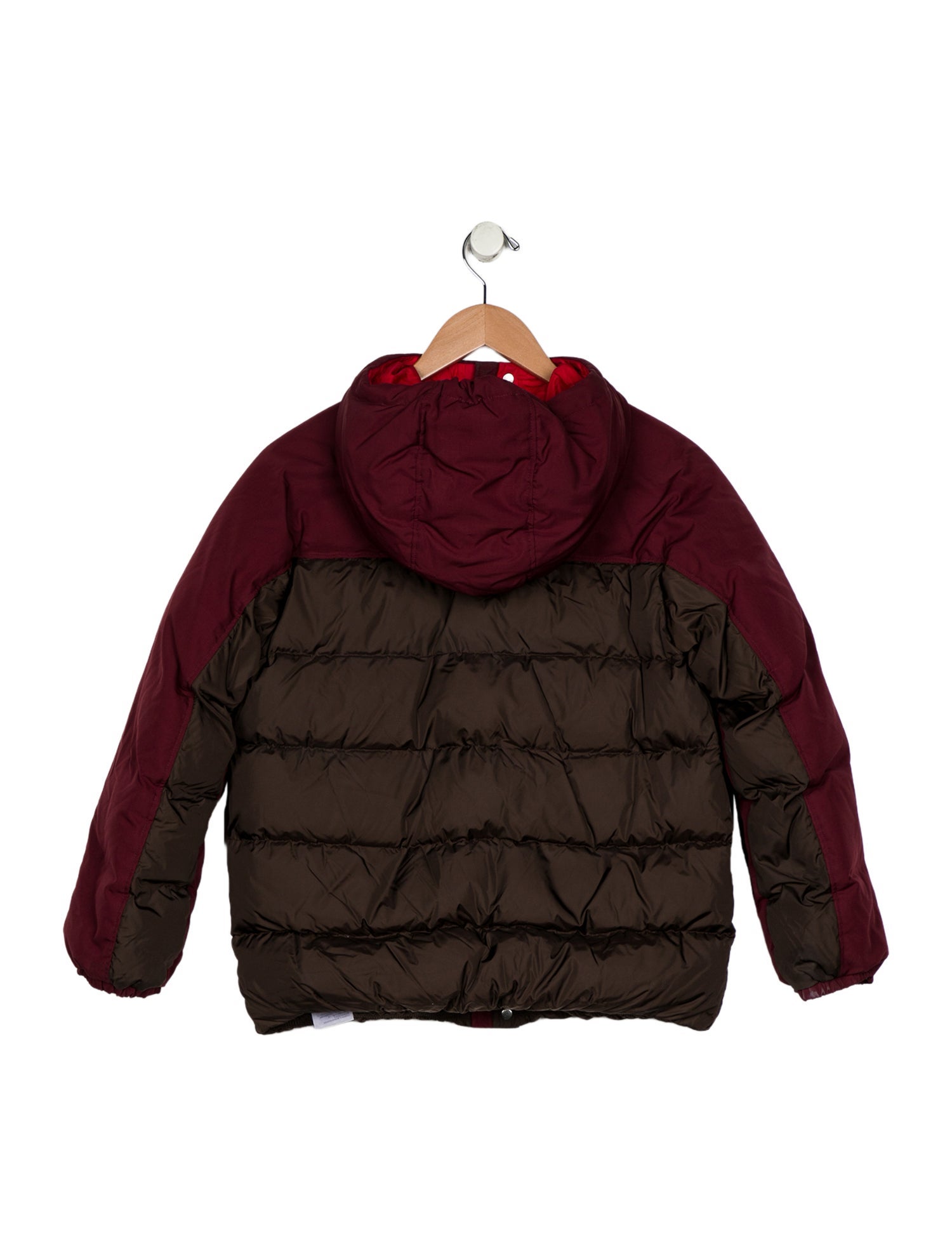 Gucci Burgundy and brown patterned casual puffer jacket with zip and snap closure
