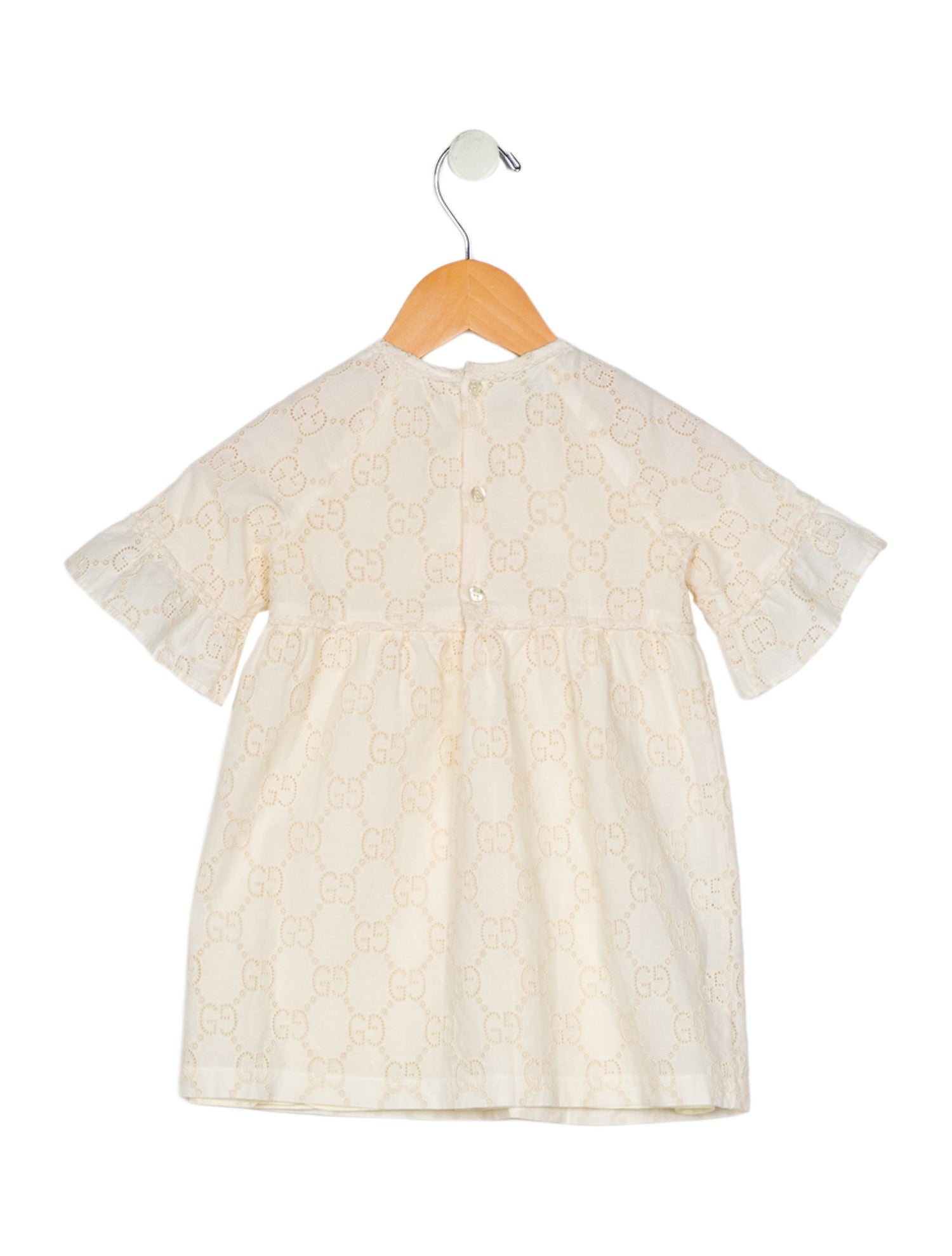 Gucci Cotton neutral short sleeve dress with button closure