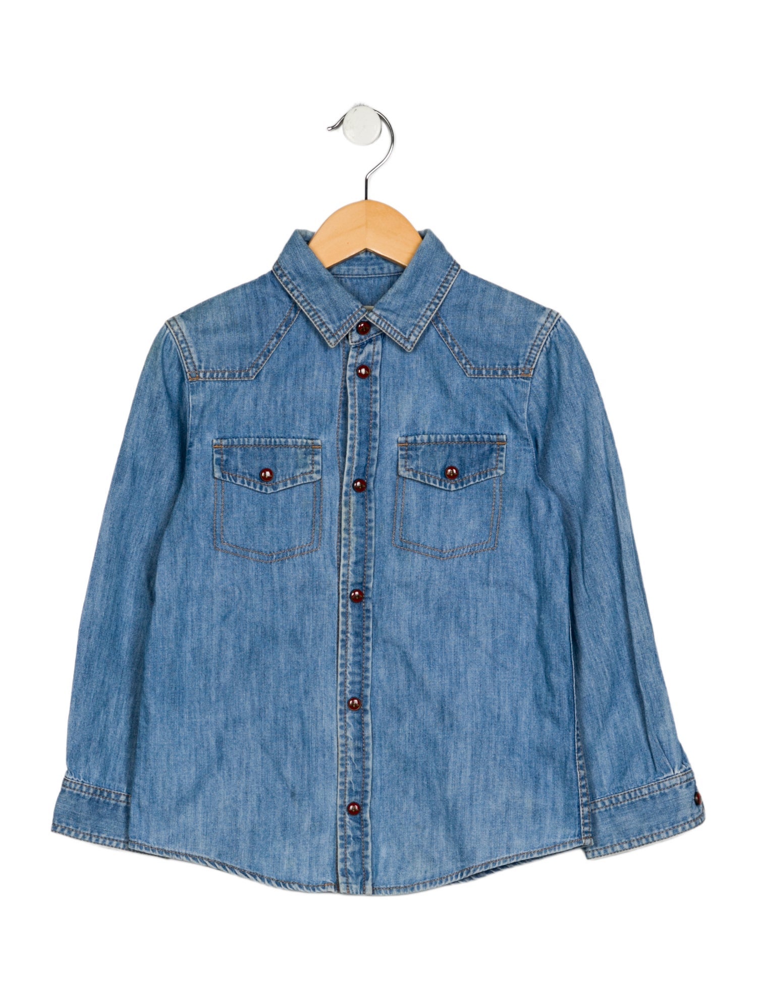 Gucci Cotto blue denim long sleeve shirt with snap closure