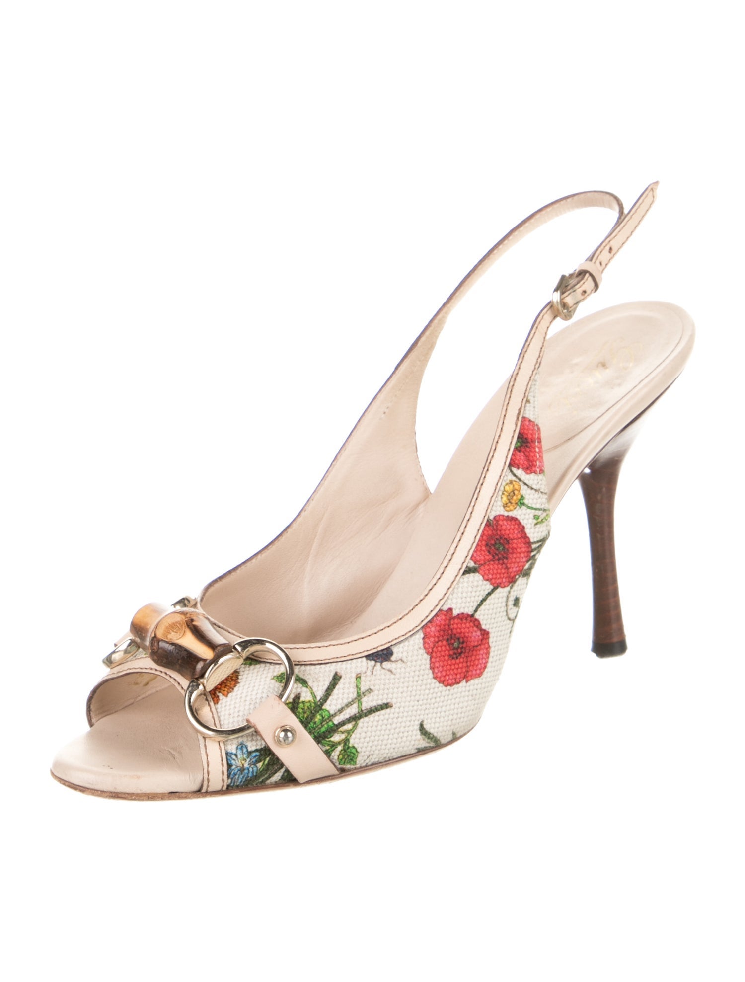 Gucci Flora Print Canvas Slingback Pumps