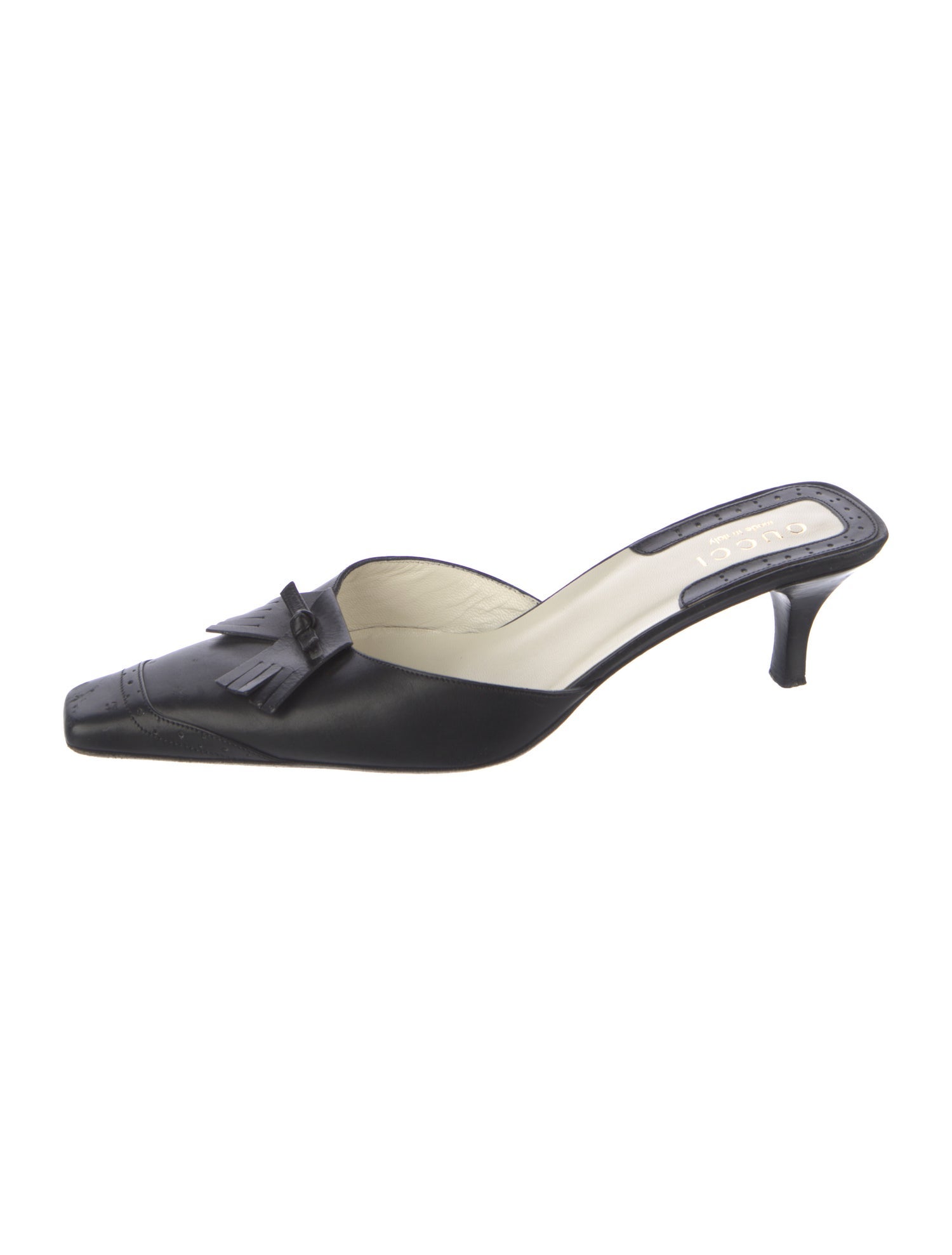 Gucci Leather Fringe Trim Accent Mules