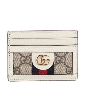 Pre-owned Gucci Web Accent Printed Card Holder In Neutral