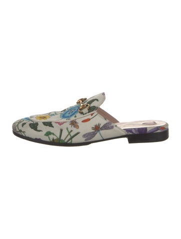 Pre-owned Gucci Flora Print Canvas Mules In White