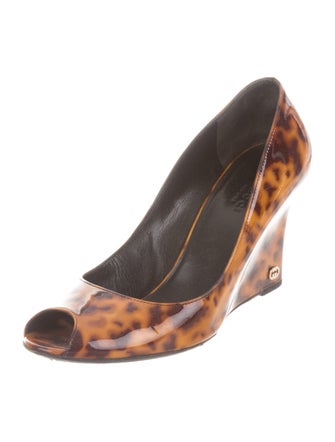 Gucci Patent Leather Peep-Toe Wedges