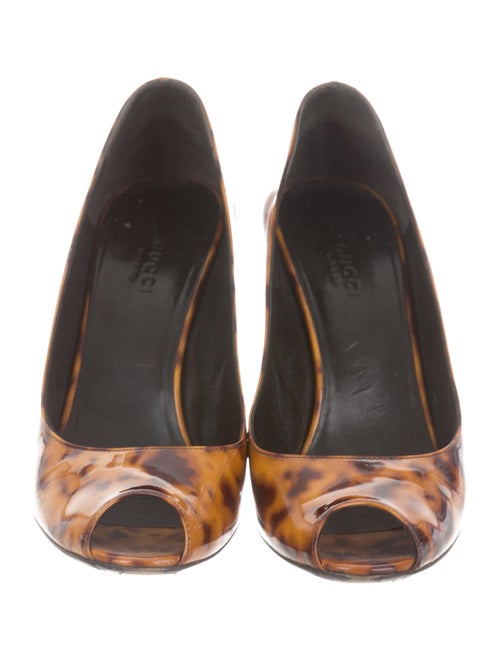 Gucci Patent Leather Peep-Toe Wedges