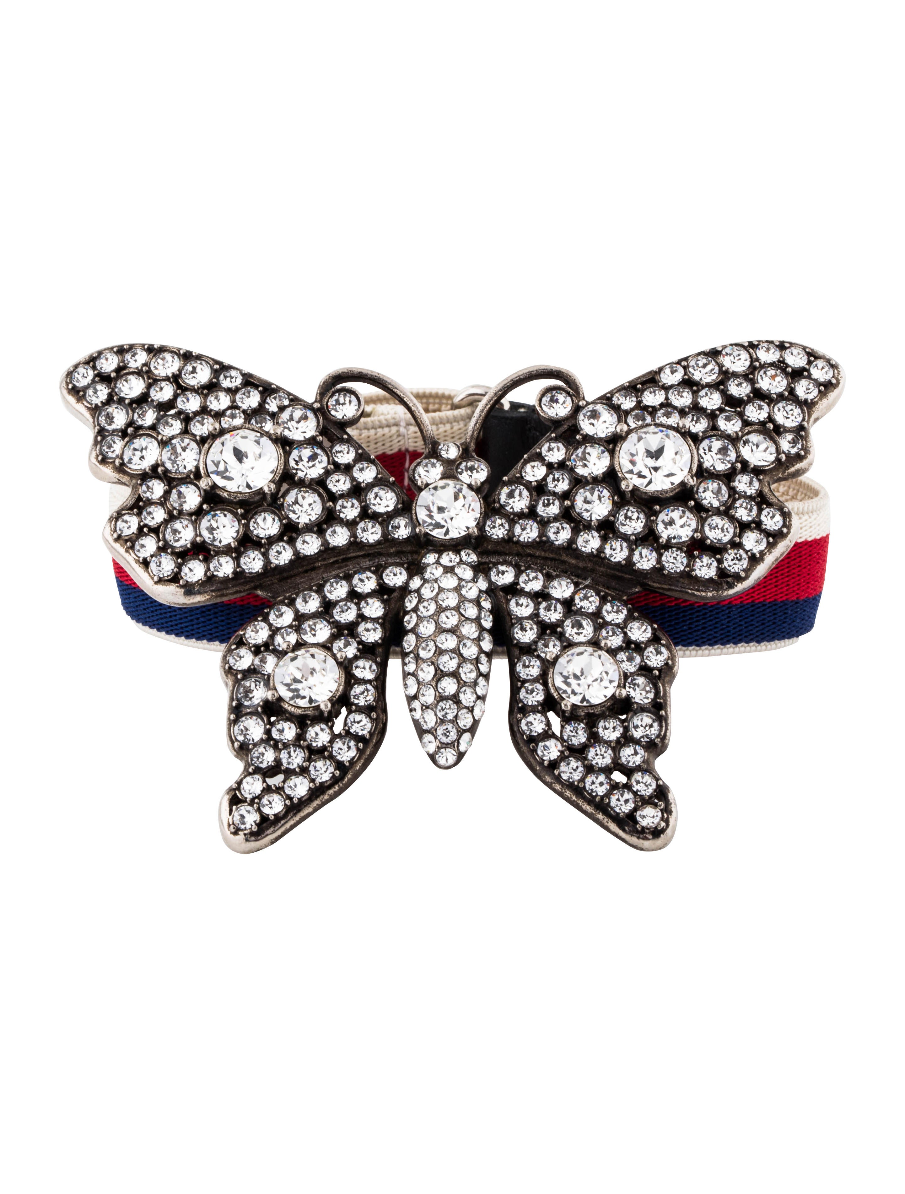 Gucci Crystal Studded Butterfly Bracelet SilverTone Metal Cuff