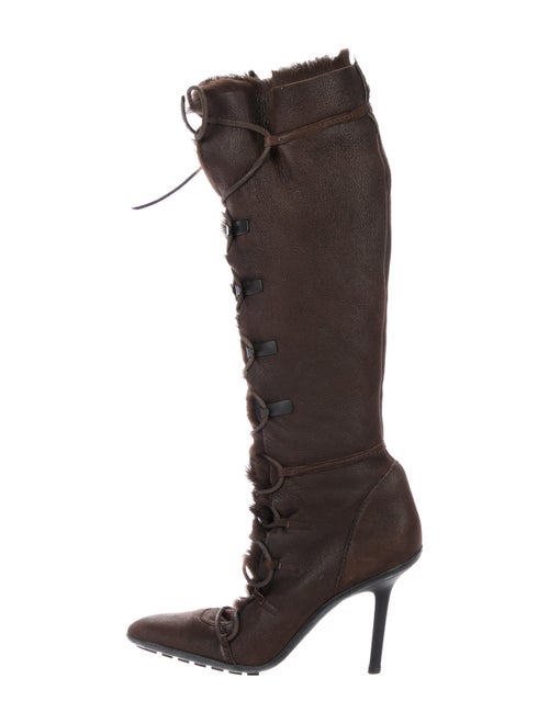 Gucci Nubuck Knee-High Boots Brown