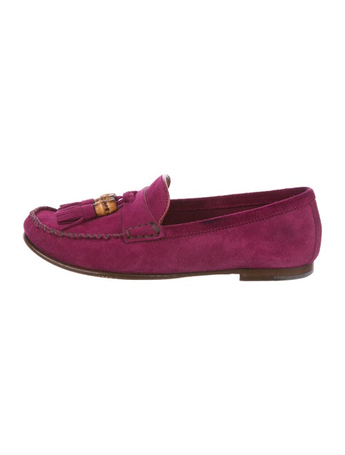 Gucci Suede Round-Toe Loafers Magenta