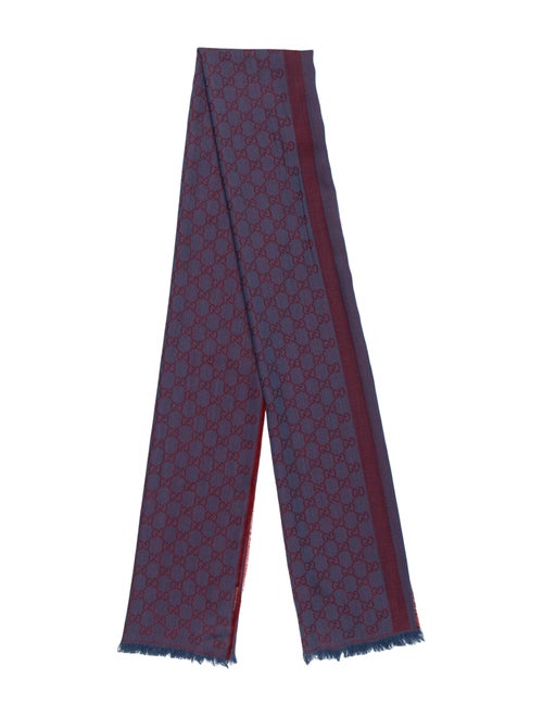 Gucci Wool & Silk GG Scarf navy