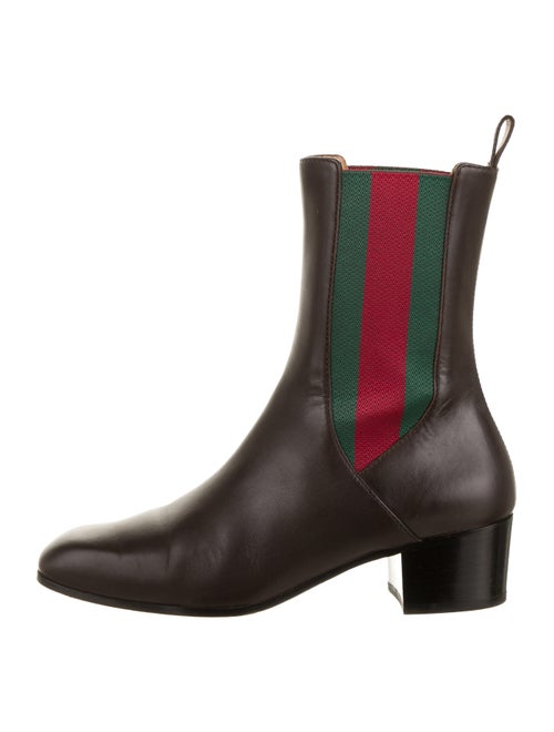 Gucci Gucci Web Accent Leather Chelsea Boots Brown