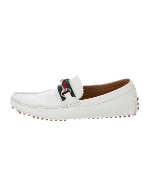 Gucci Leather Web Horsebit Loafers white