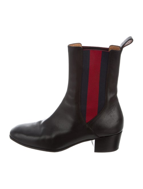 Gucci Web Ankle Boots Leather Chelsea Boots Black