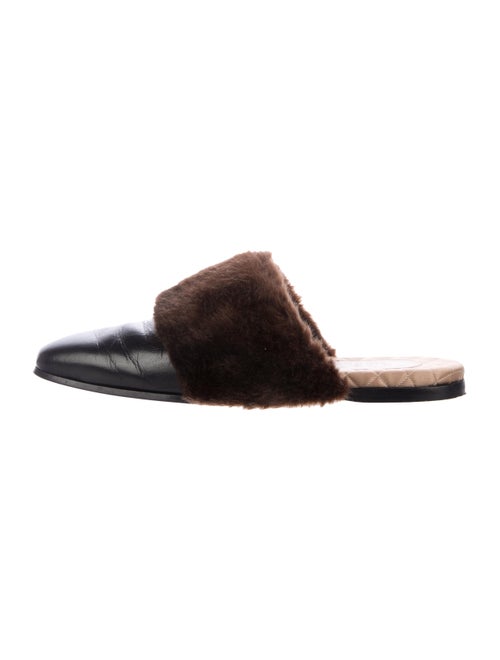 Gucci Leather Faux Fur Slippers black