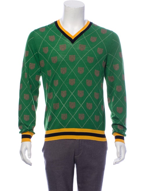 Gucci Tiger Print Wool Sweater green