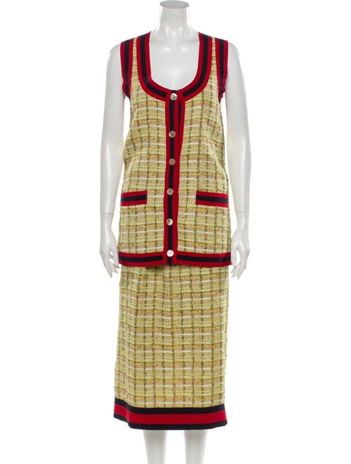 Gucci Tweed Pattern Skirt Set Yellow