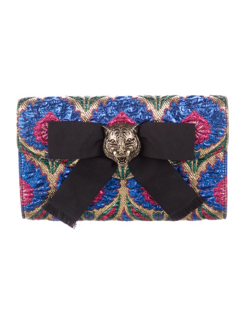Gucci Brocade Animalier Broadway Clutch Metallic
